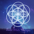 Geometric design on a window with 'Lucid State Designs' branding.